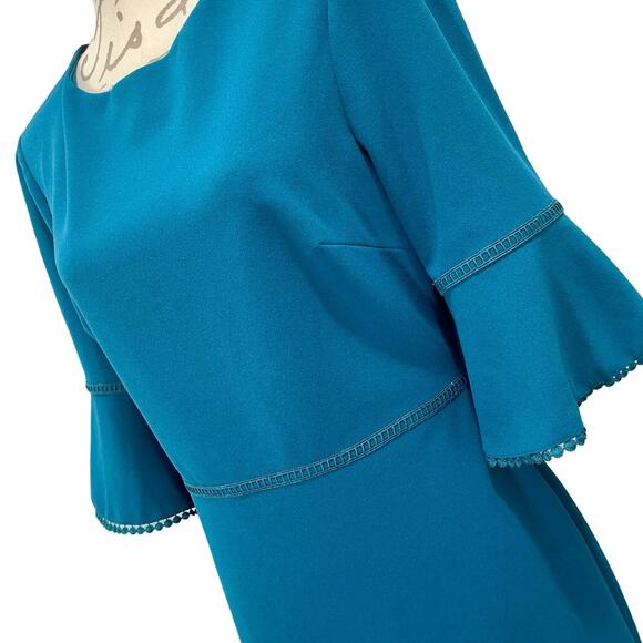 Betsey Johnson Women’s Teal A-line Dress Eyelet Trim Bell Sleeves Size 8 - Picture 6 of 10